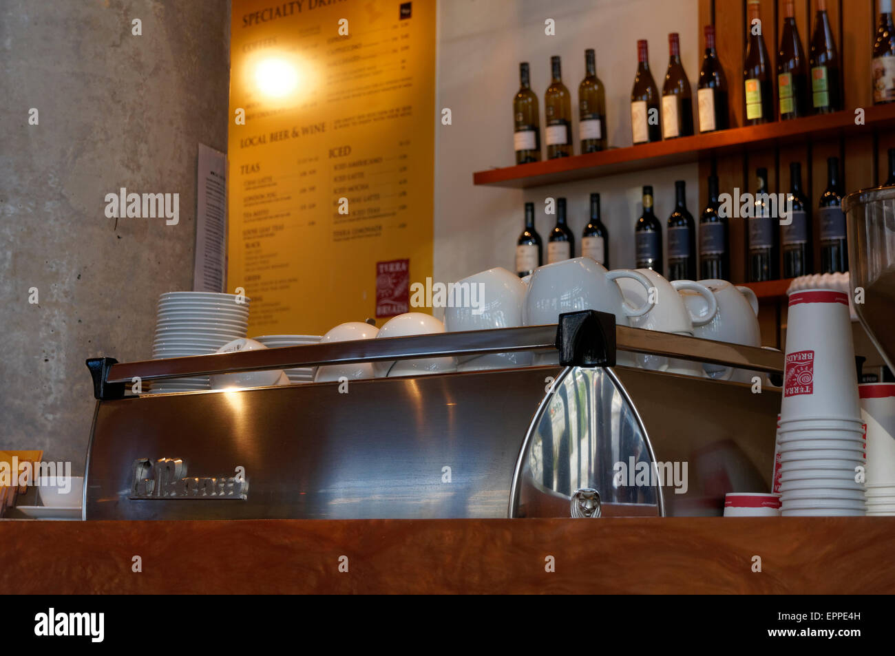 Italian espresso machine in a restaurant, Vancouver, BC, Canada Stock Photo