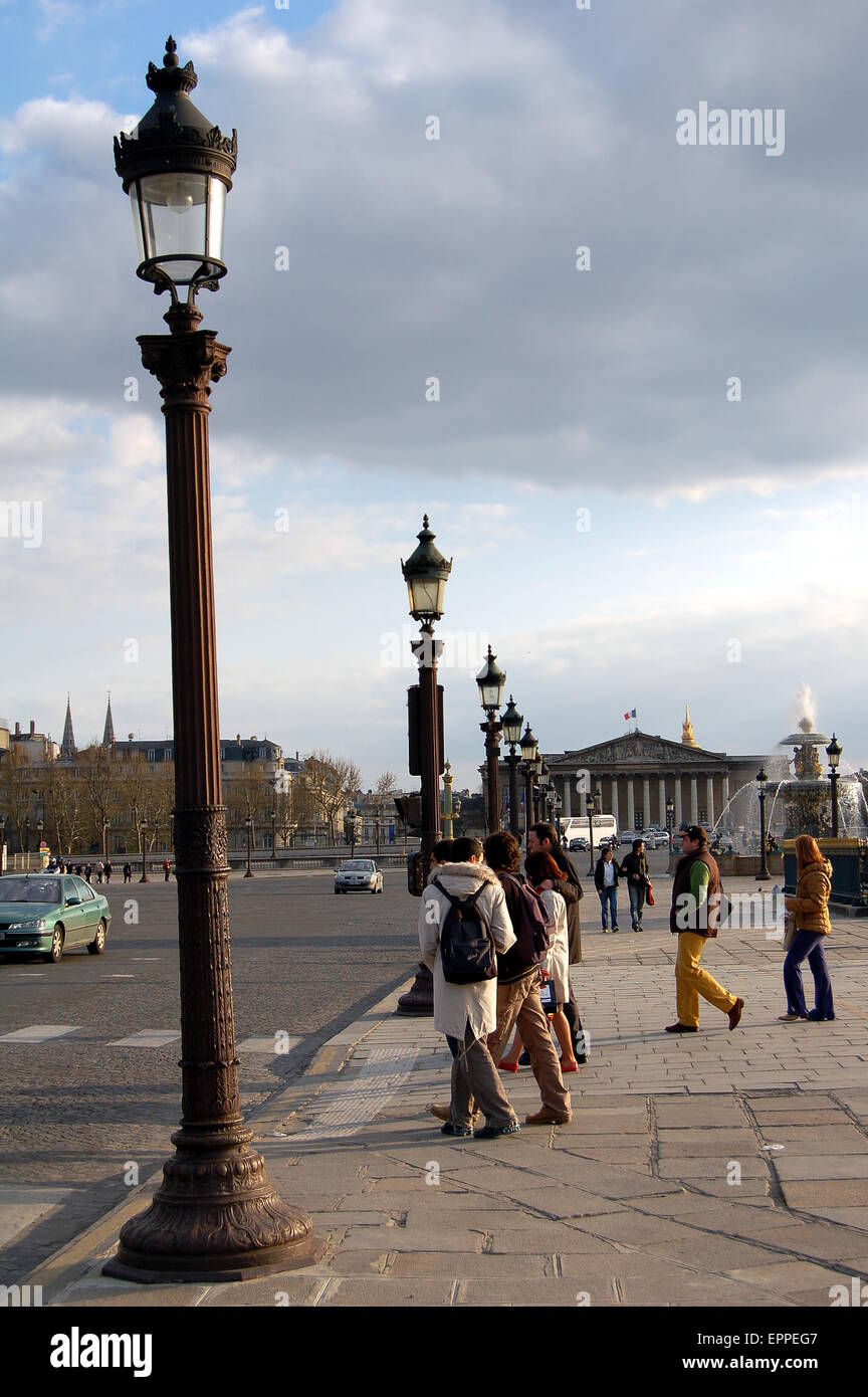 A picture of  ornate lampposts lining the edge of the Place de la Concorde in Paris. Stock Photo
