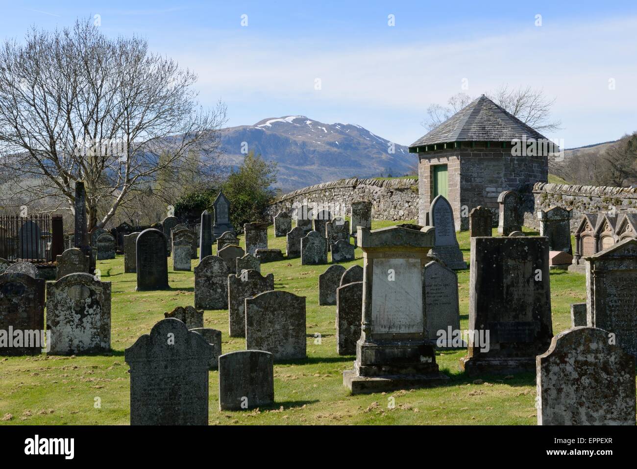 Ben Ledi from Saint Kessog's graveyard in Callander, Scotland, Uk. Stock Photo