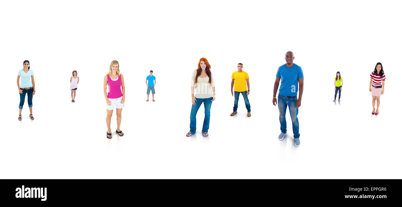 Happy Young Adults Standing With White Background Stock Photo Alamy