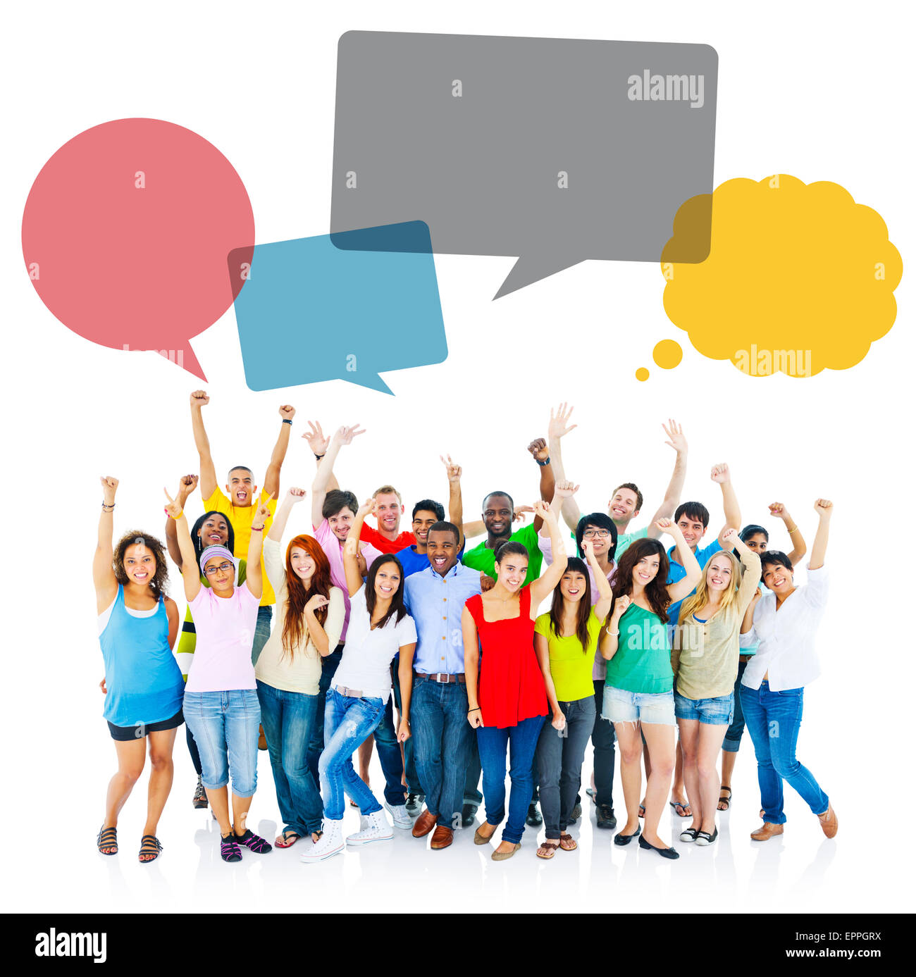Large group cheerful people raising hi-res stock photography and images ...