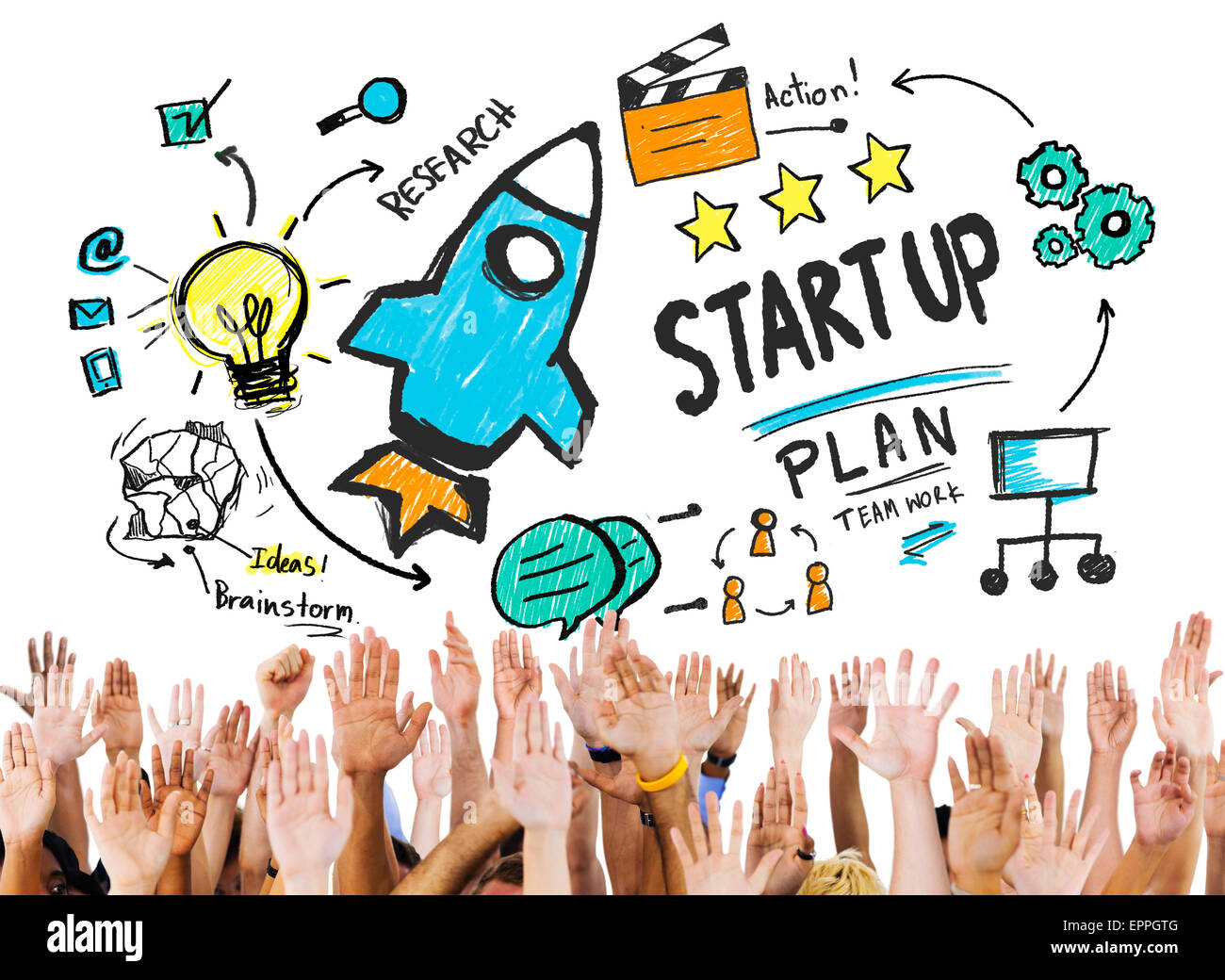 Start Up Business Launch Success Hands Volunteer Concept Stock Photo ...