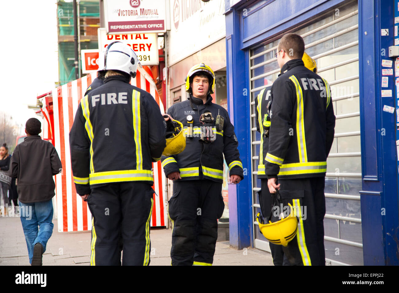 LONDON - APRIL 9TH: The fire brigade attend an emergency in Tottenham on April 9th, 2015 in London, England, UK. London's fire a Stock Photo