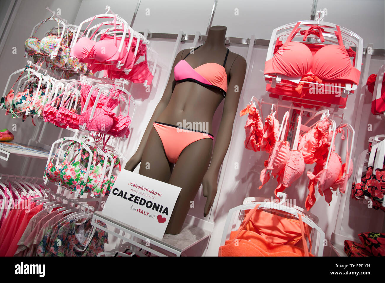Tokyo, Japan. 21st May, 2015. Swimsuits on display at the new Calzedonia  store in Omotesando on May 21, 2015, Tokyo, Japan. Calzedonia is an Italian  specialist store that specializes in selling swimwear,