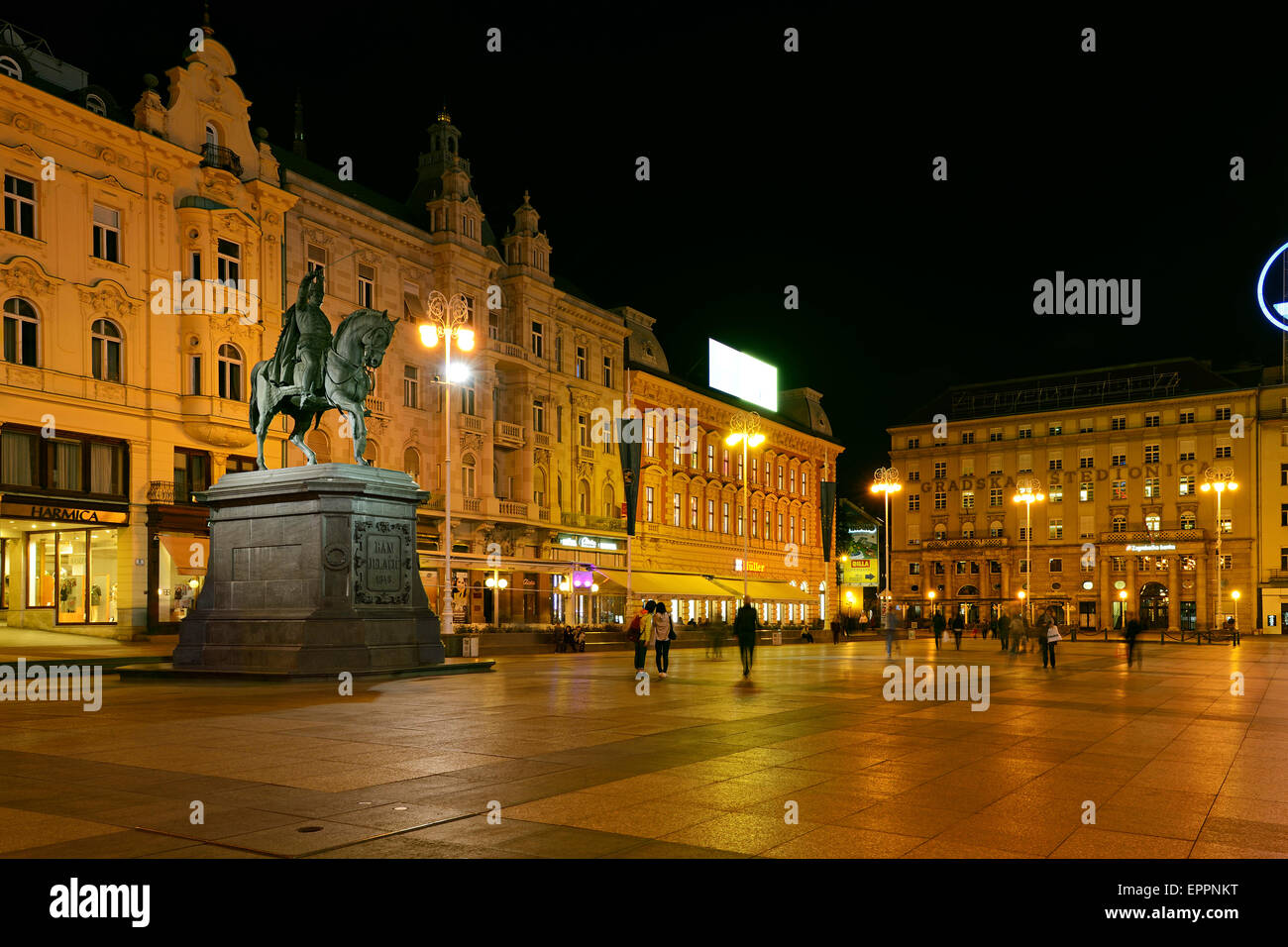 Ban Jelacic Square at Night, Zagreb, Croatia. Stock Photo