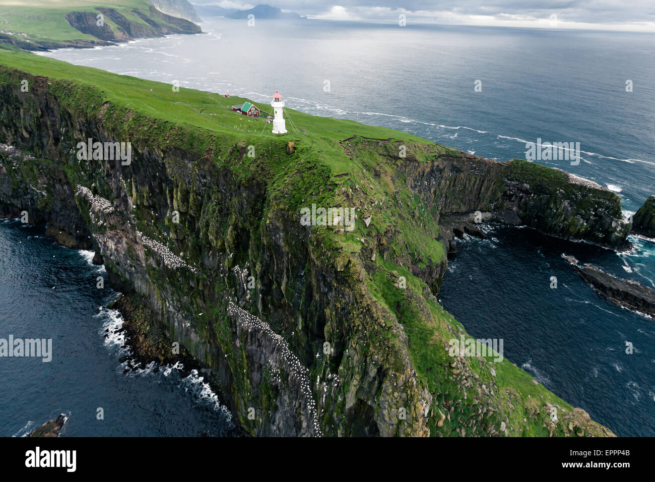 Lighthouse in Mykines, Faroe Islands Stock Photo