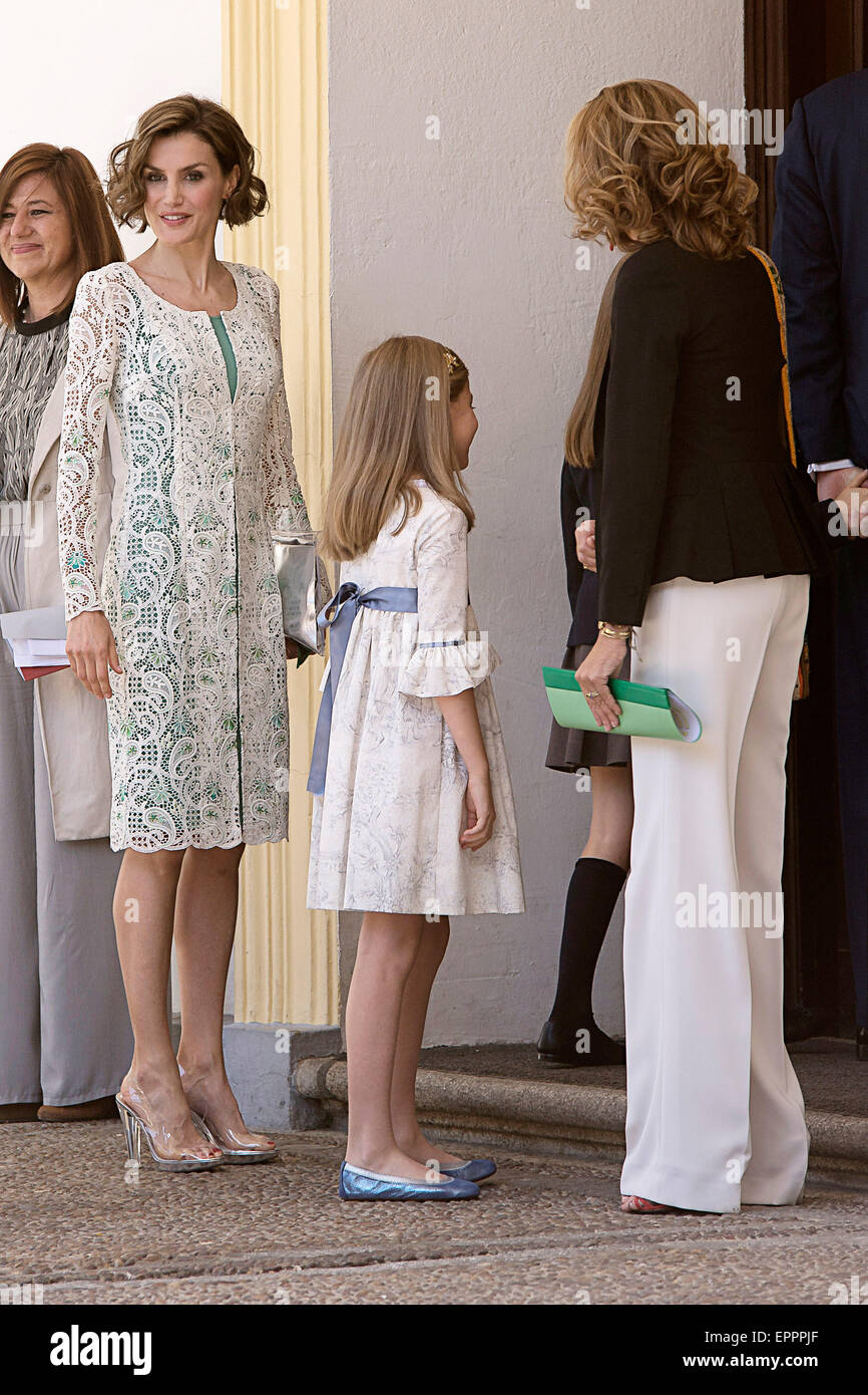 Letizia of Spain, Princess Sofia Spain and Princess Leonor of Spain arrive at the Asuncion Nuestra Senora Church for the First Communion of the Princess Leonor of Spain on