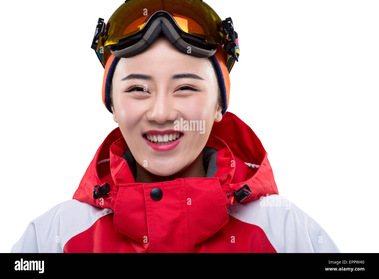 Portrait of young female skier Stock Photo