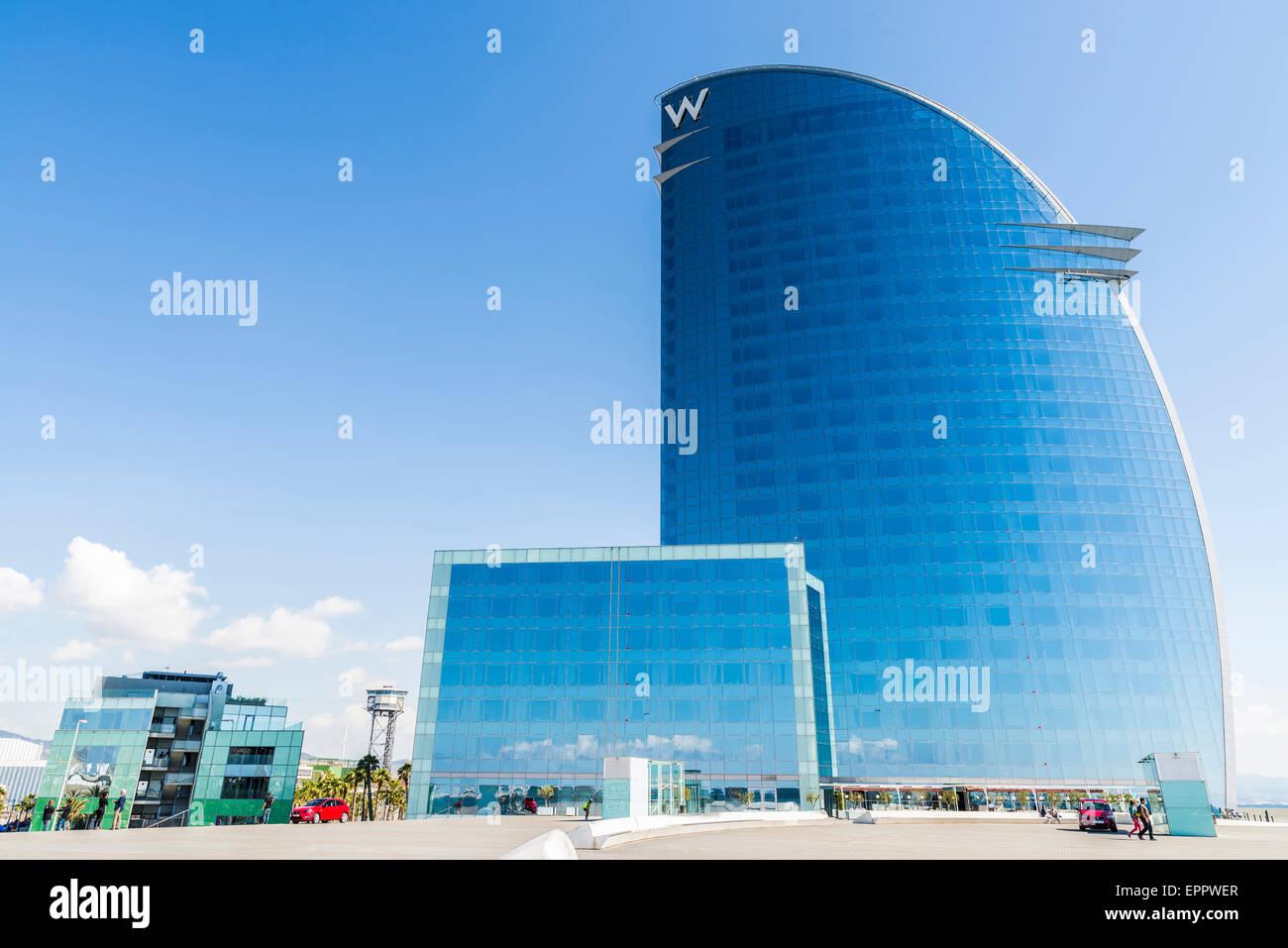 W Barcelona hotel, also known as the Hotel vela "sail hotel", located on  the new entrance of Barcelona's Port Stock Photo - Alamy