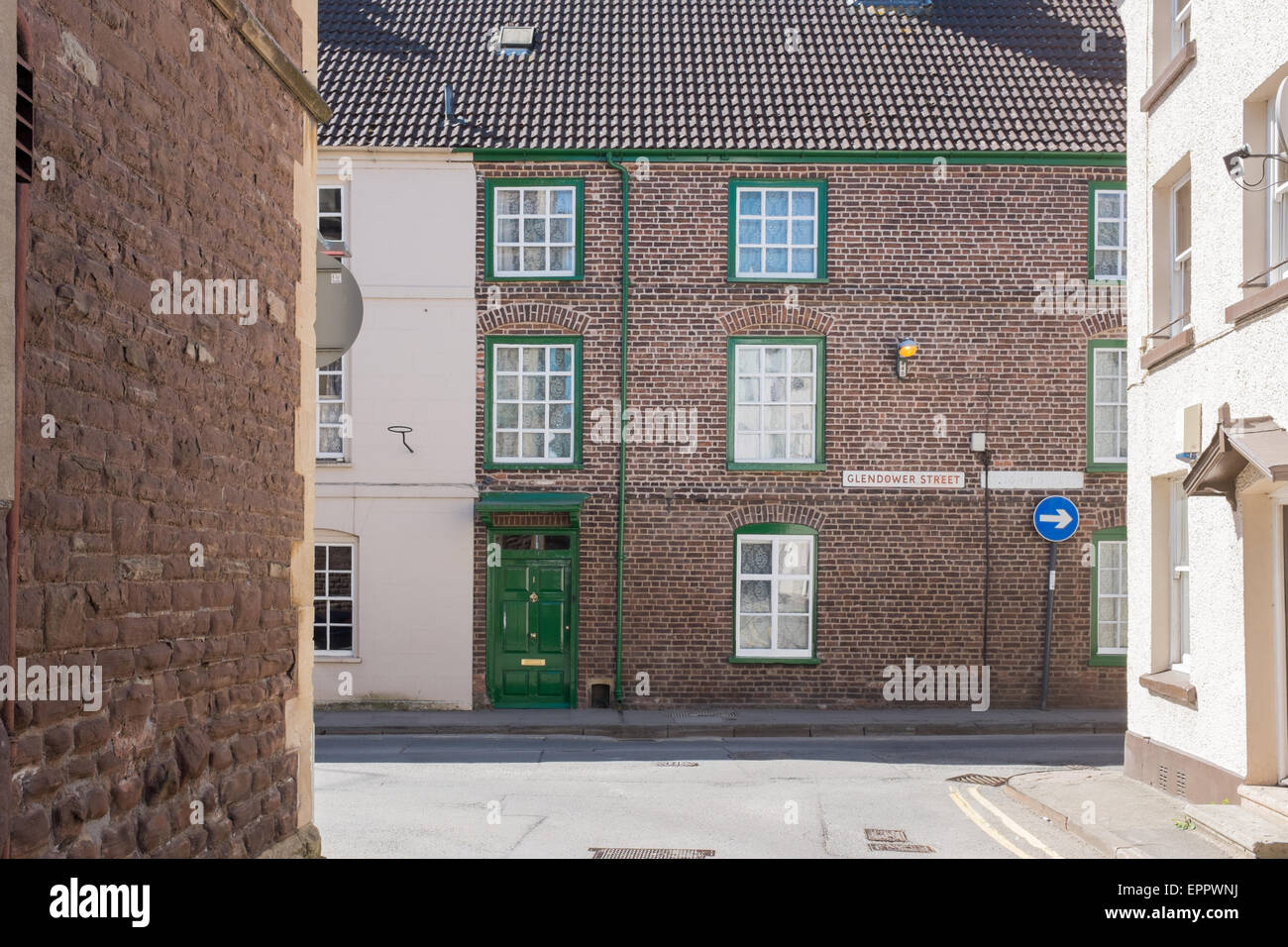 Distinctive brick-built house in Glendower Street, Monmouth, Wales Stock Photo