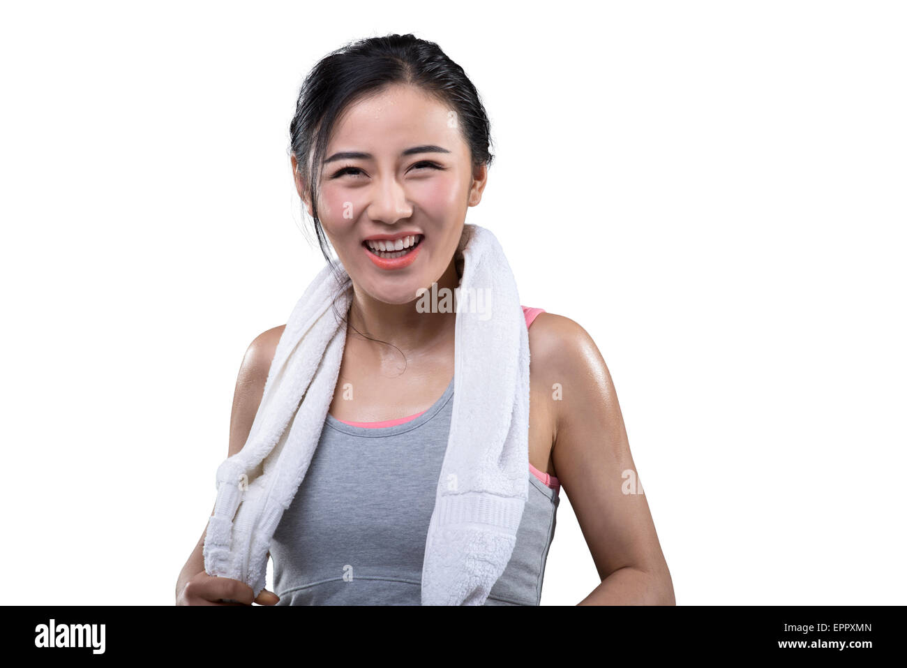 Portrait of smiling woman in fitness clothes Stock Photo - Alamy