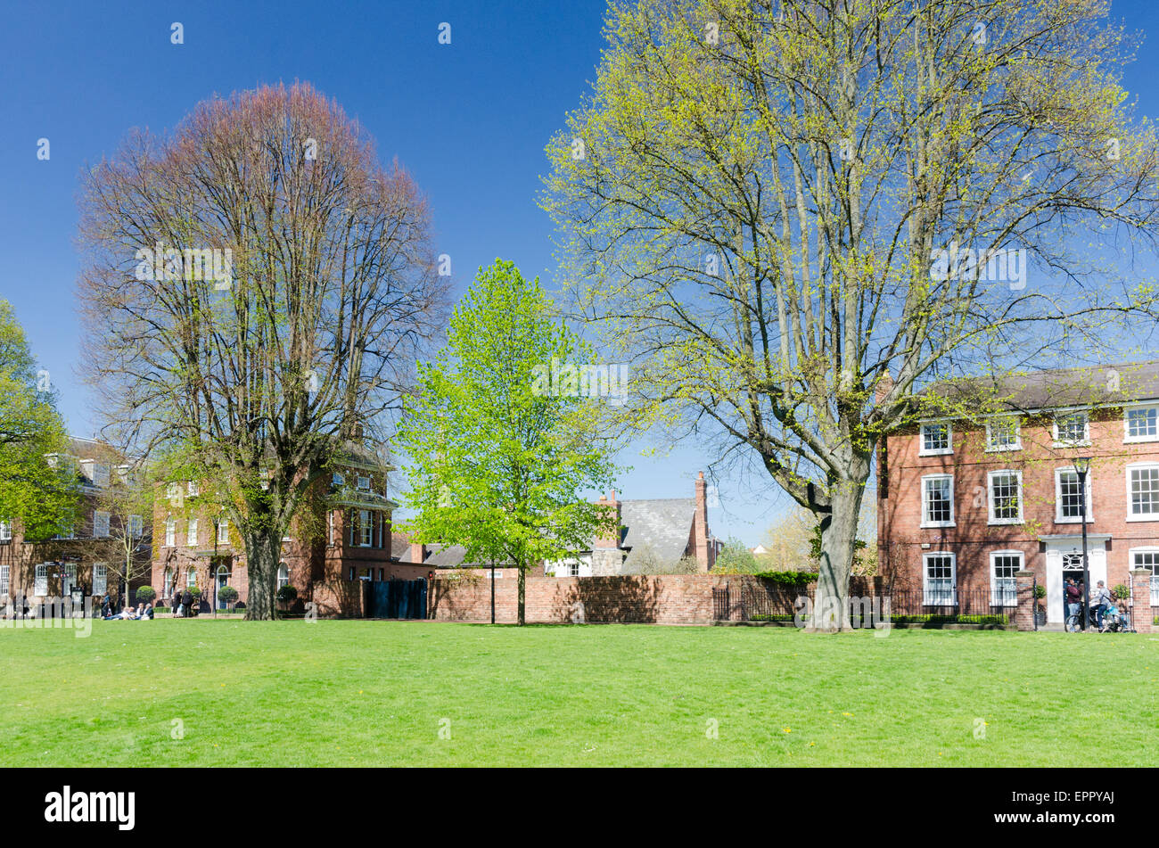 The Green in Cathedral Close by Hereford Cathedral Stock Photo