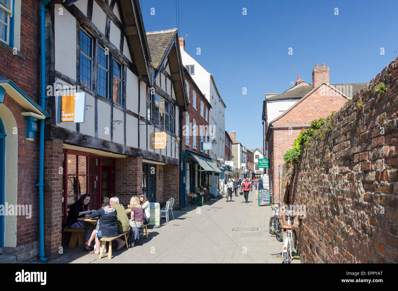 Shops and cafes in Church Street, Hereford Stock Photo Alamy