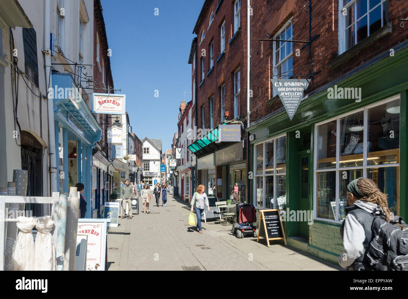 Independent shops and cafes in Church Street, Hereford Stock Photo Alamy