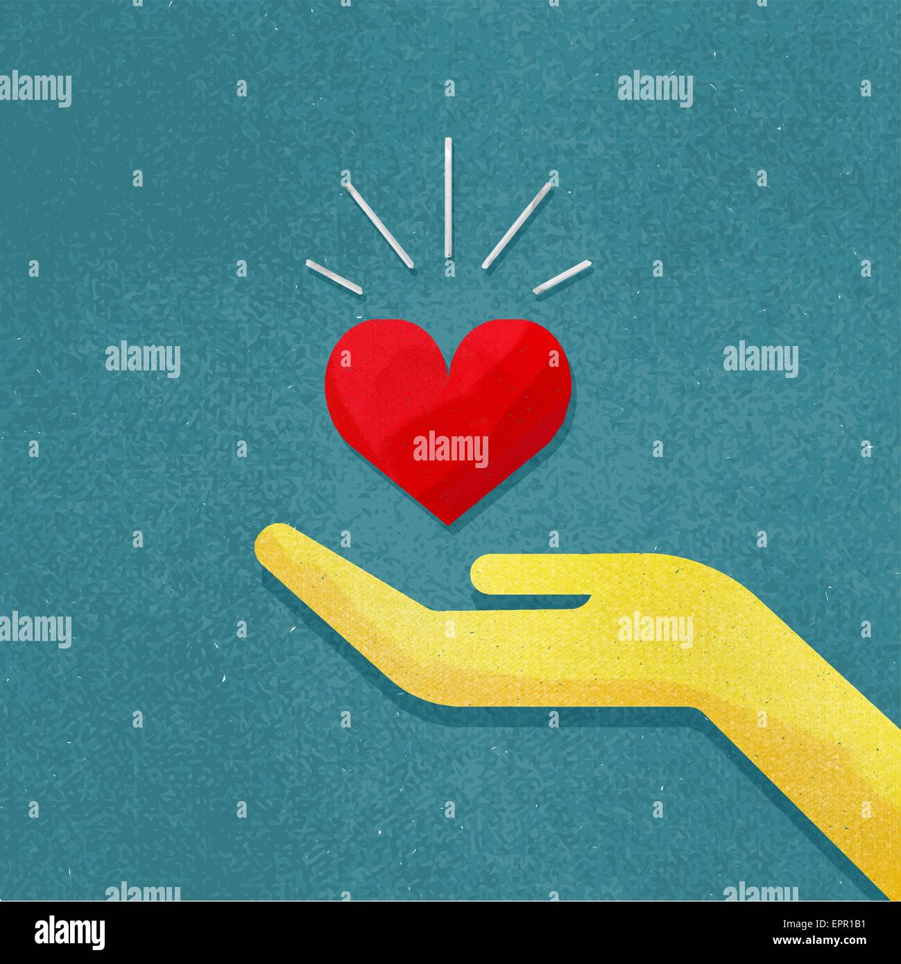 Vector illustration of human hand with red heart in it. Hand holding ...