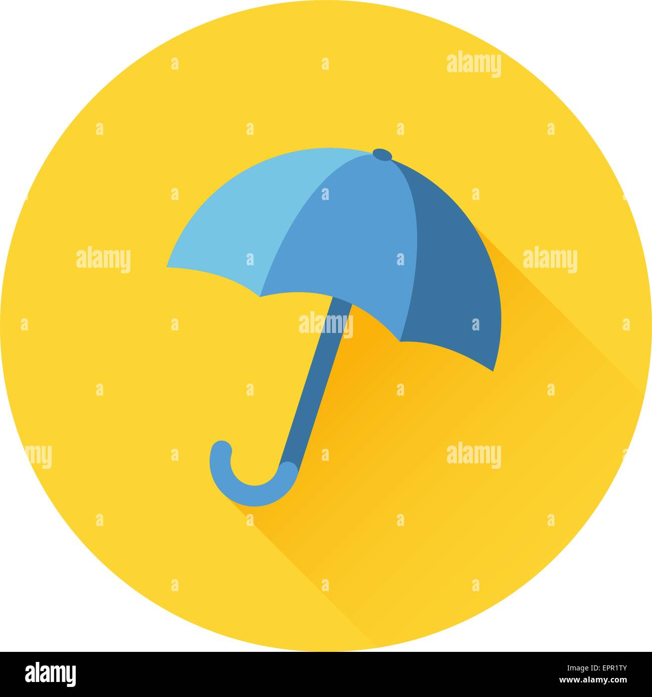 Vector icon of blue umbrella on yellow background. Rain protection