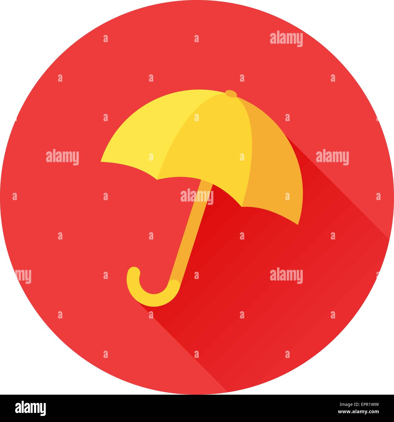 Vector icon of yellow umbrella on red background. Rain protection