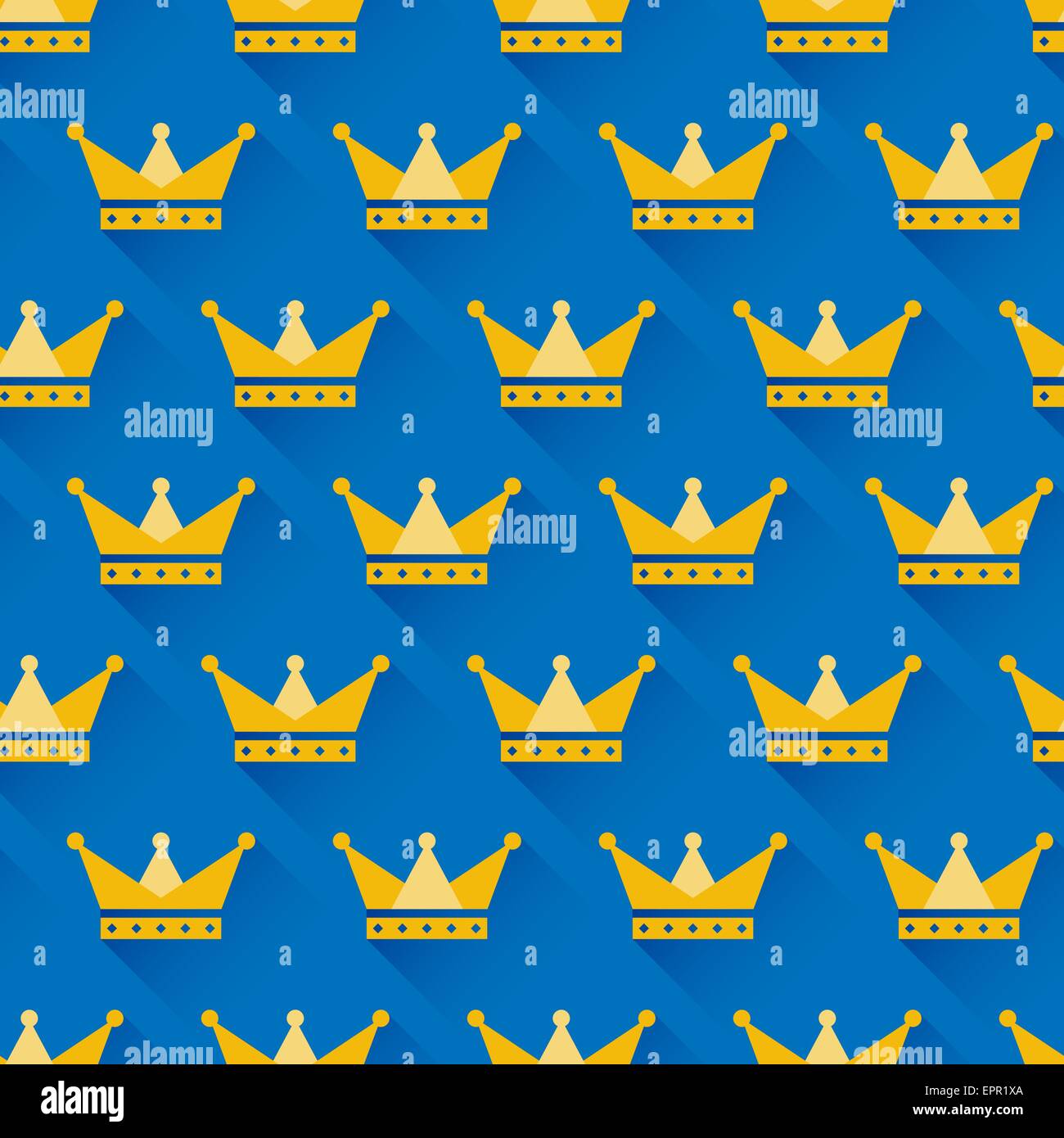 Vector crown seamless pattern with golden crowns on blue background