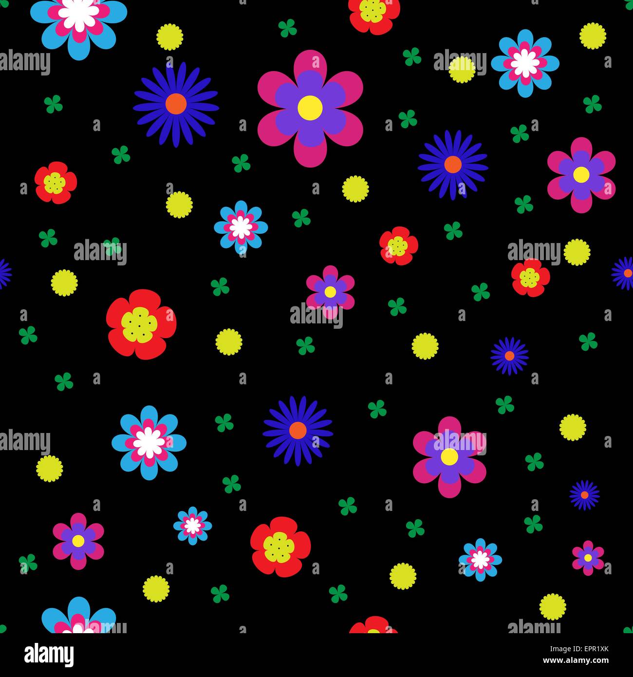 Vector floral seamless pattern on black background. Flowers texture ...