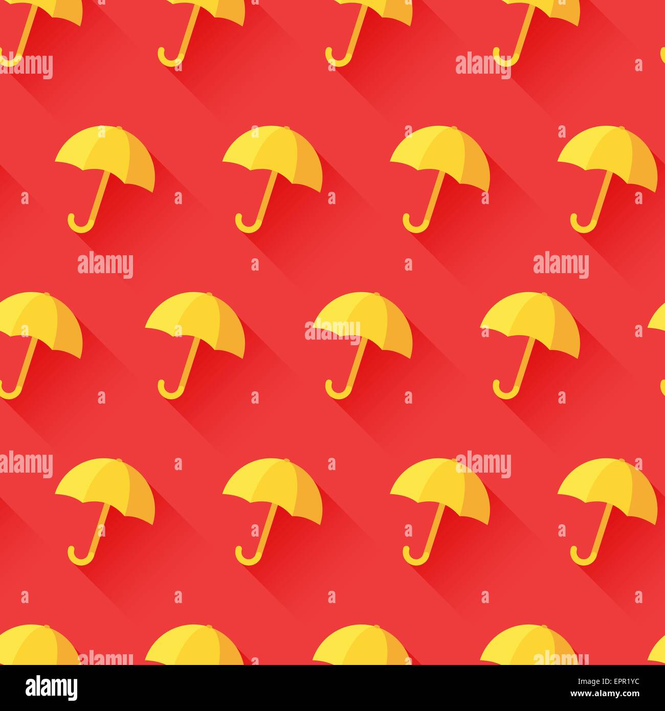 Vector vintage seamless pattern with yellow umbrellas. Bright red