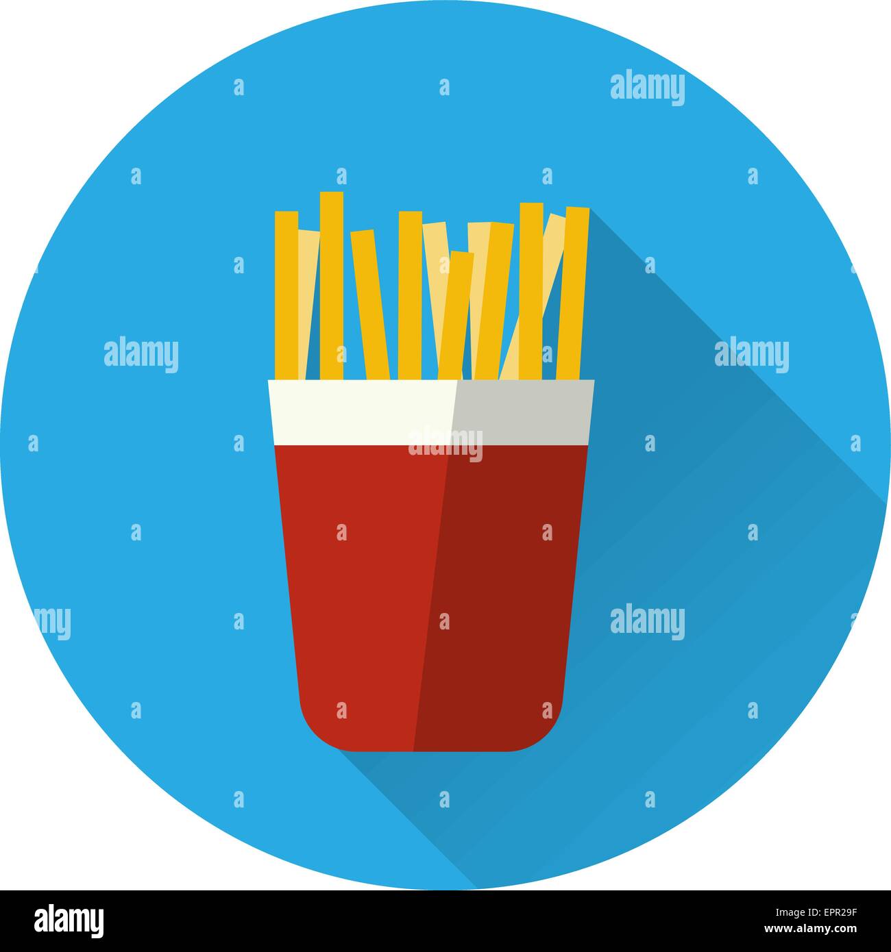 Vector illustration of flat fast food icon. Icon of potato chips for menu, cafe and restaurant. Colorful and long shadow. Elemen Stock Vector