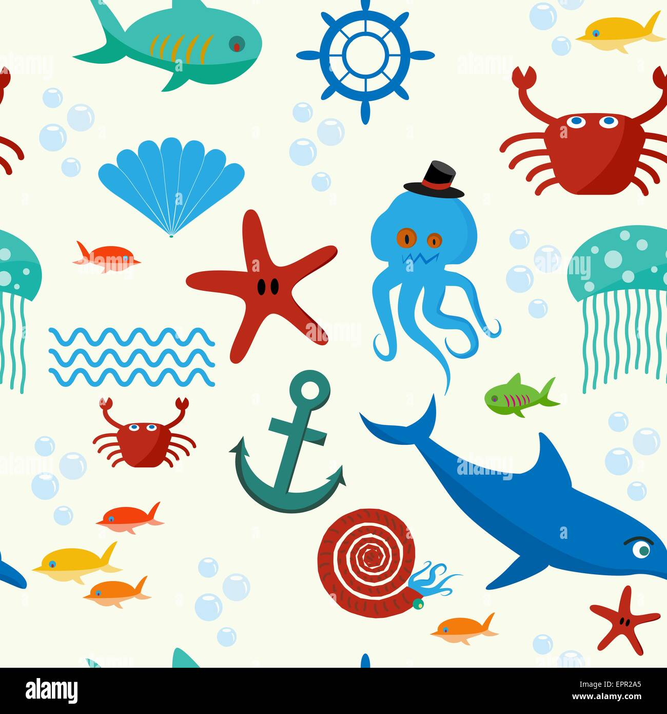 Whales Seamless Pattern Funny Sea Animals Happy Orca Blue Whale Kids  Nautical Fabric Print Underwater Boy Wallpaper Texture Sea Life With  Starfish Shell Fish And Seaweed Royalty Free SVG Cliparts Vectors And