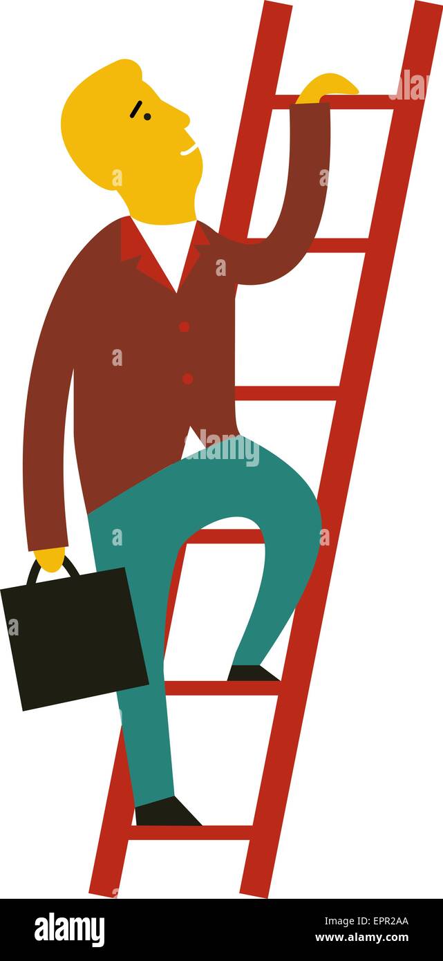 Flat design style modern vector illustration concept of cartoon man climbing the staircase to success and progress, winner perfo Stock Vector