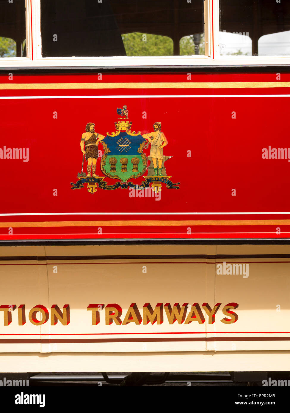 detail of a vintage tram at the National Tramway Museum,Crich,Derbyshire,Britain. Stock Photo