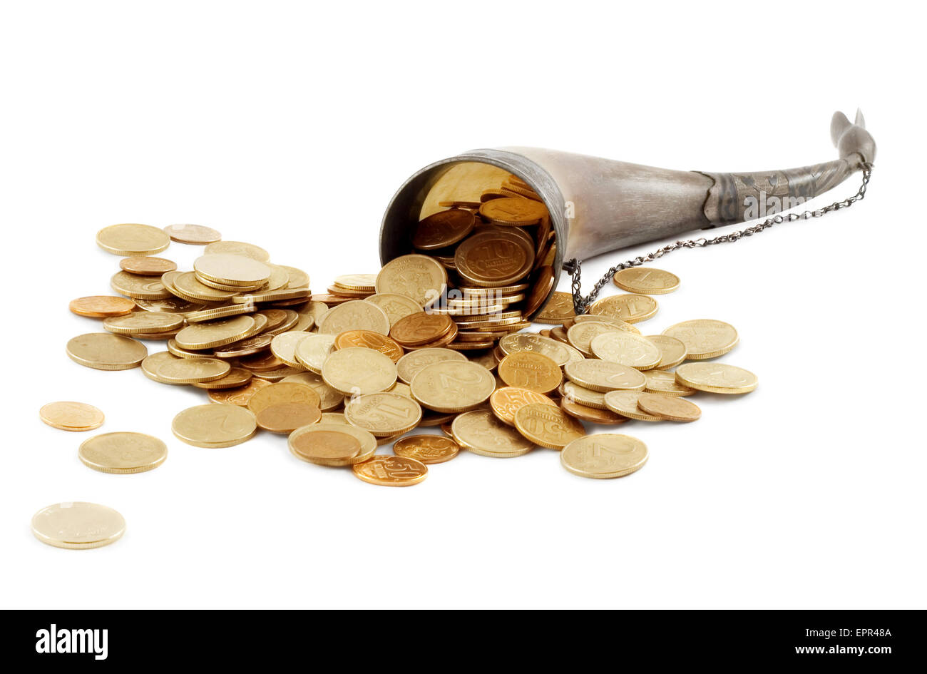 Cornucopia bone full of gold coin Stock Photo