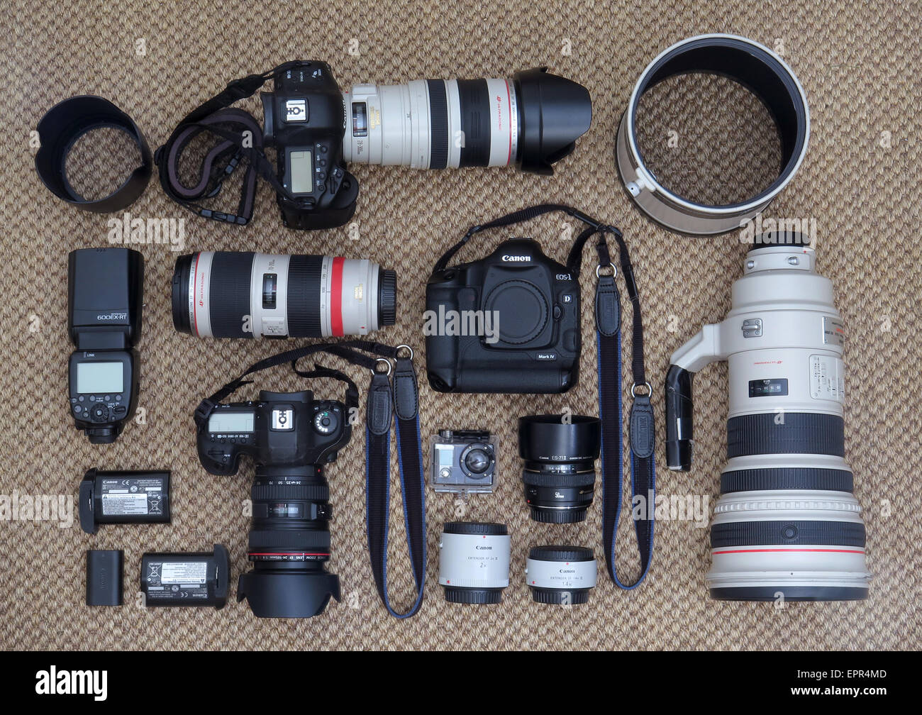 Professional Canon Photographic equipment including Camera bodies and a  selection of lenses and accessories Stock Photo - Alamy