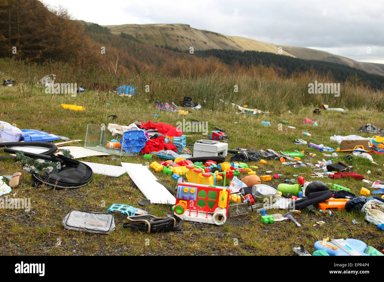 Fly tipping on the Bwlch at Nantymoel Stock Photo