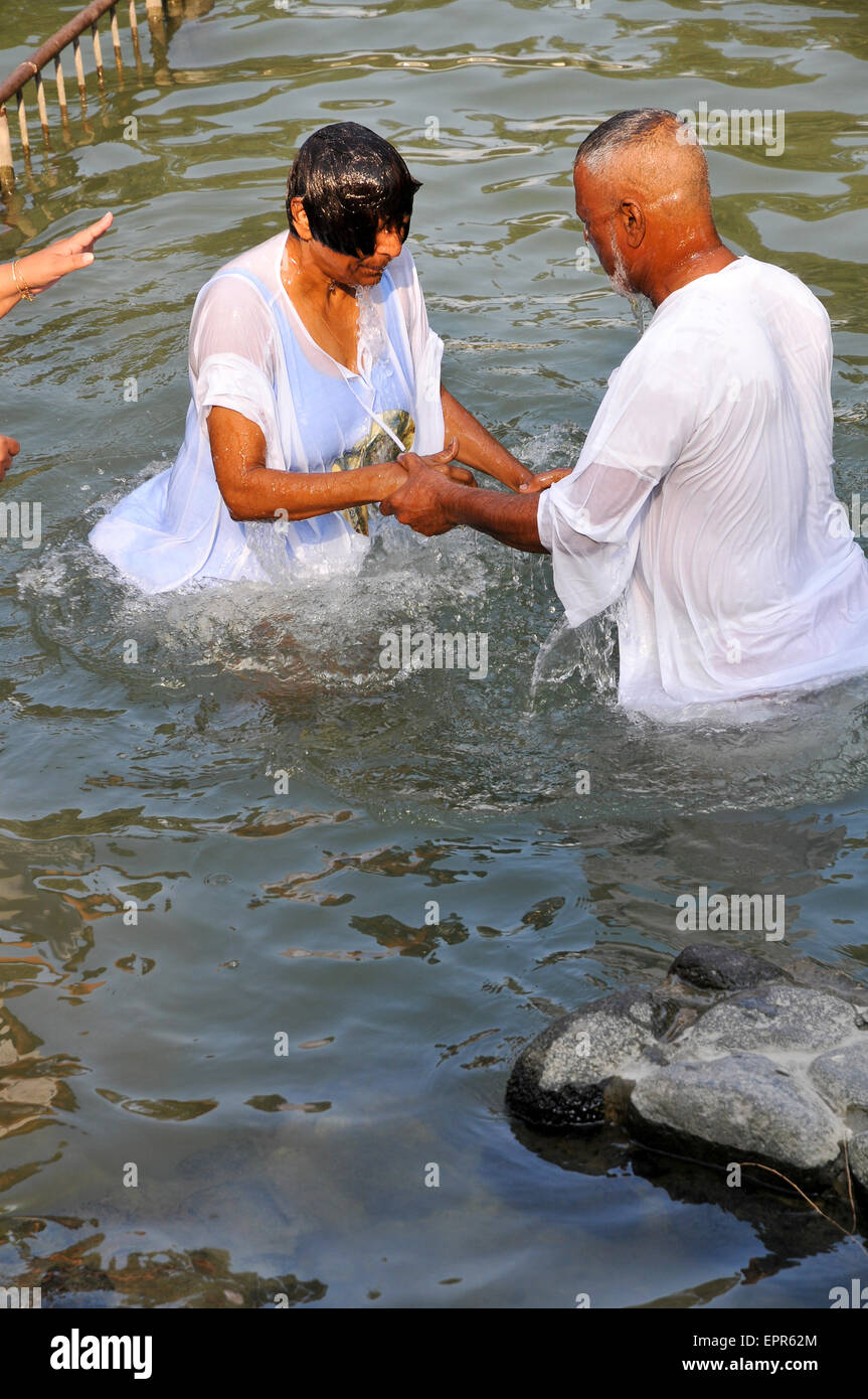 Israel, Yardenit Baptismal Site In the Jordan River Near the Sea of Galilee, A group of American