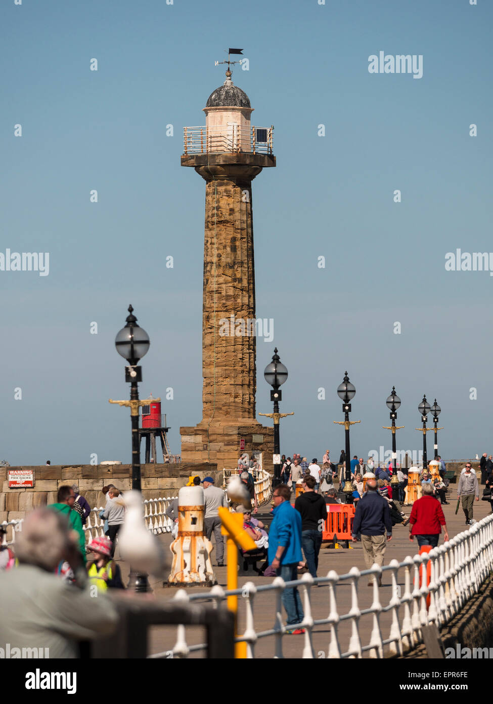 the lighthouse at Whitby harbour,Yorkshire,UK.taken 12/04/2015 Stock Photo