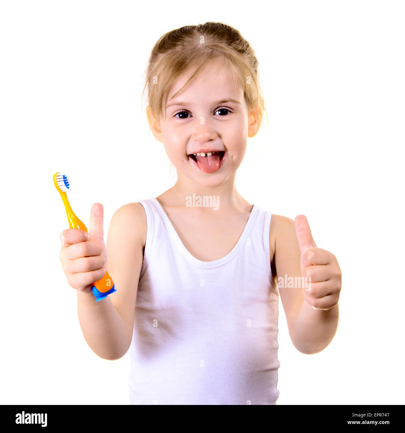 The Girl With Tooth Brush Isolated on White Background Stock Photo - Alamy