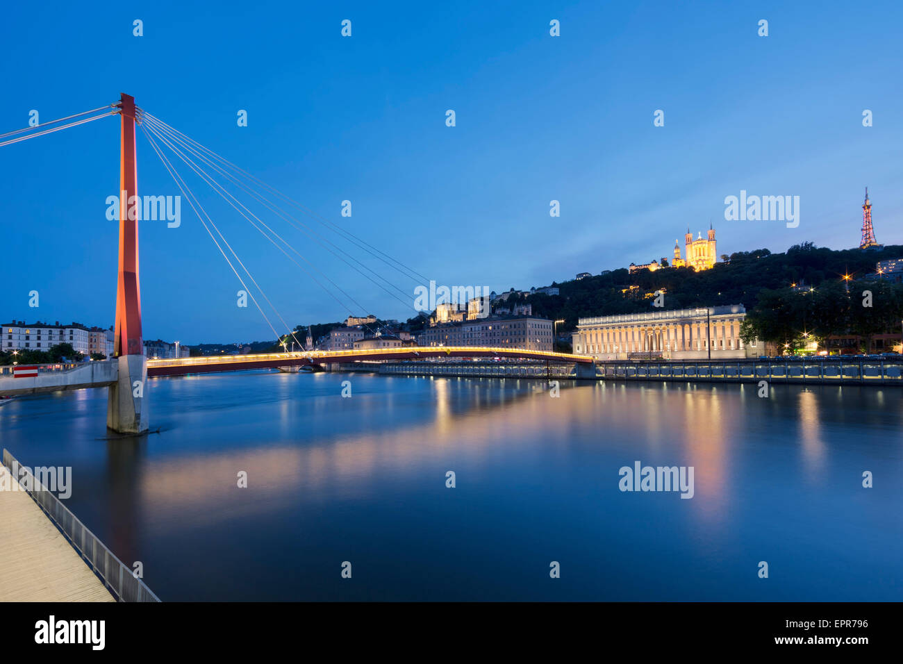 View of Saone river at Lyon by night, France Stock Photo