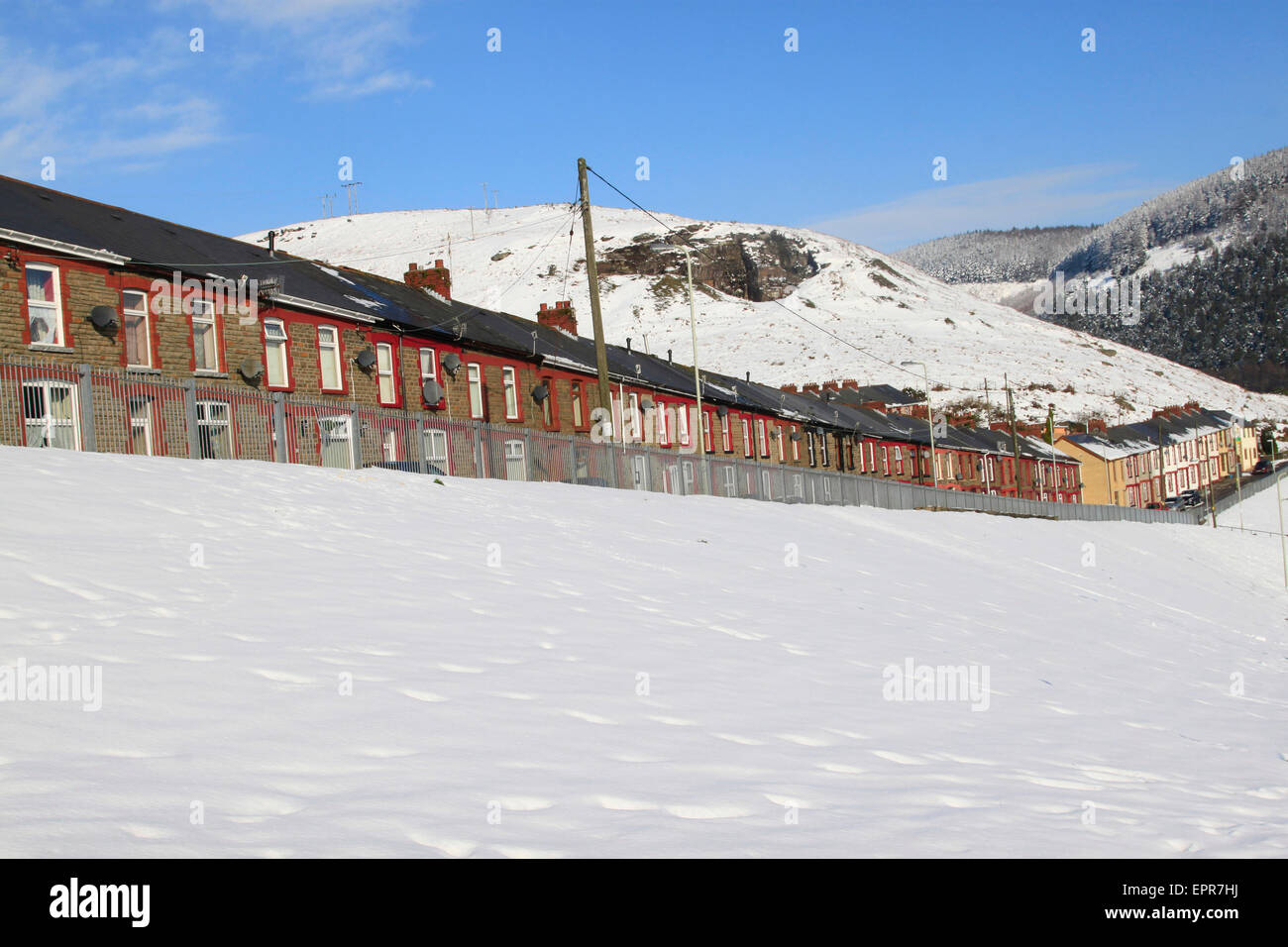 Terraced houses in Lewis Town, Ogmore Valley Stock Photo
