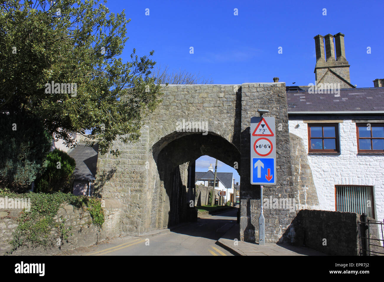 Restored old South Gate in the town walls Cowbridge, VOG Stock Photo