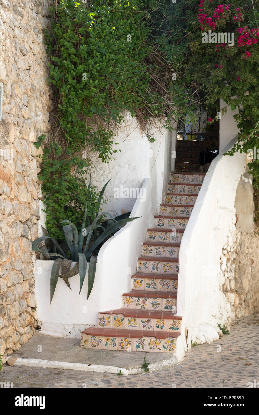 Stairs of entry to a typical house of the city of Ibiza Stock Photo