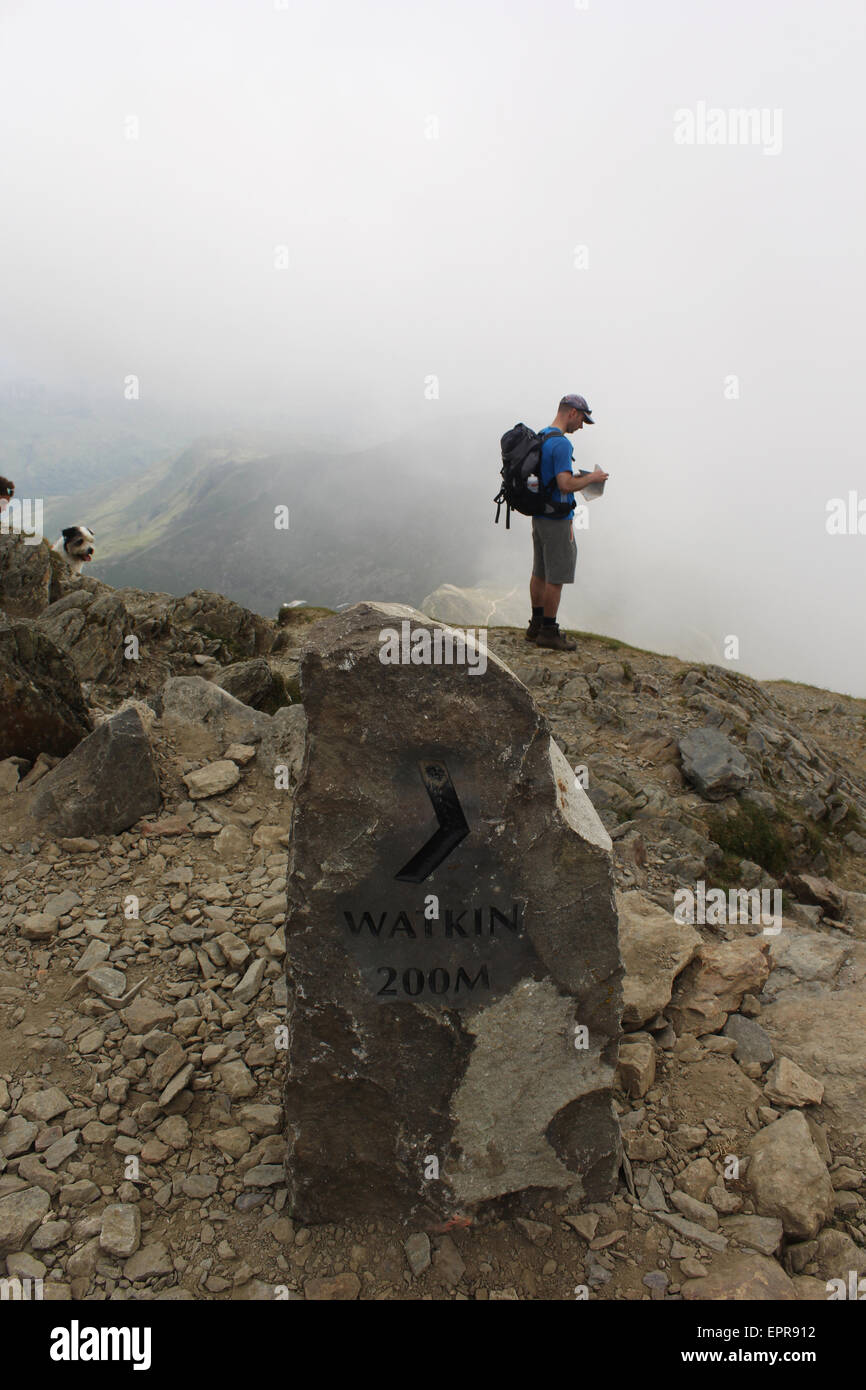 Climber on top of Snowden Stock Photo