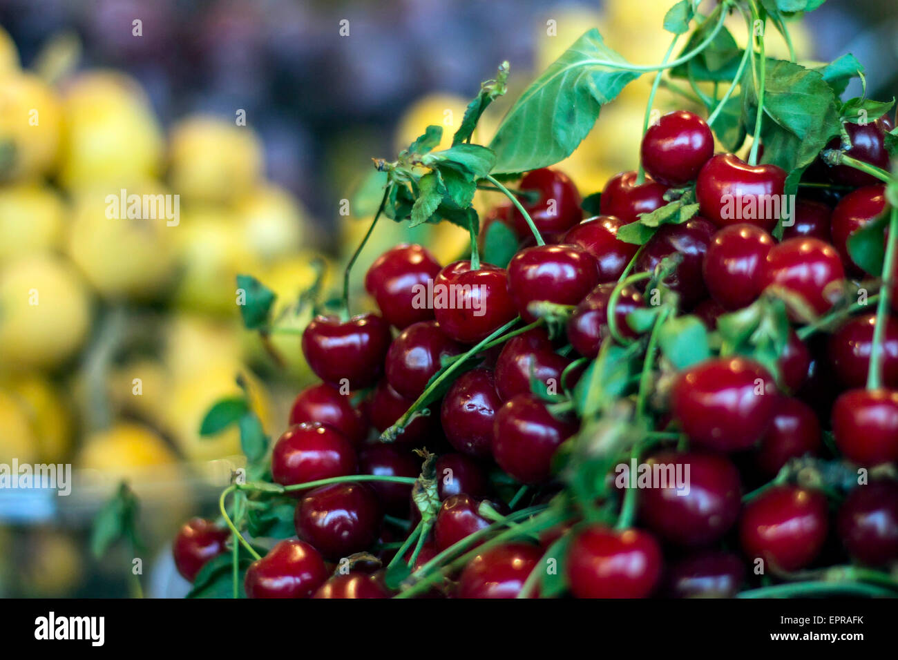Cherries in fruit market, Iran Stock Photo Alamy