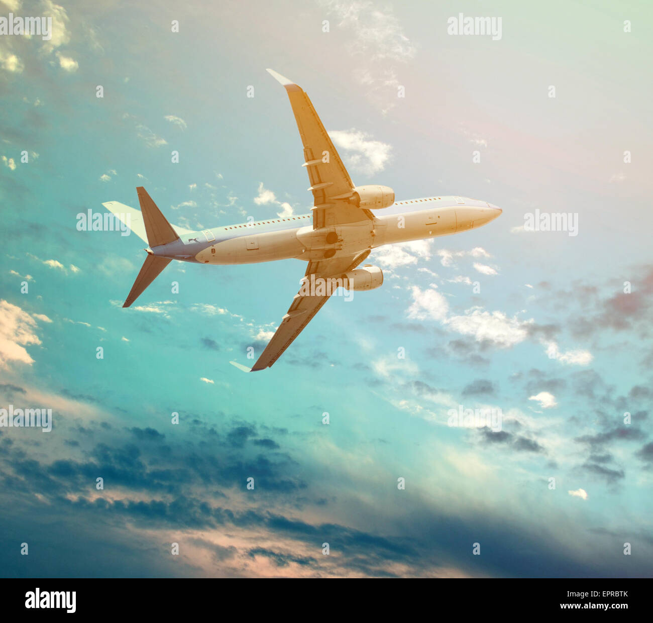 Big jet plane flying against perfect sky background Stock Photo Alamy