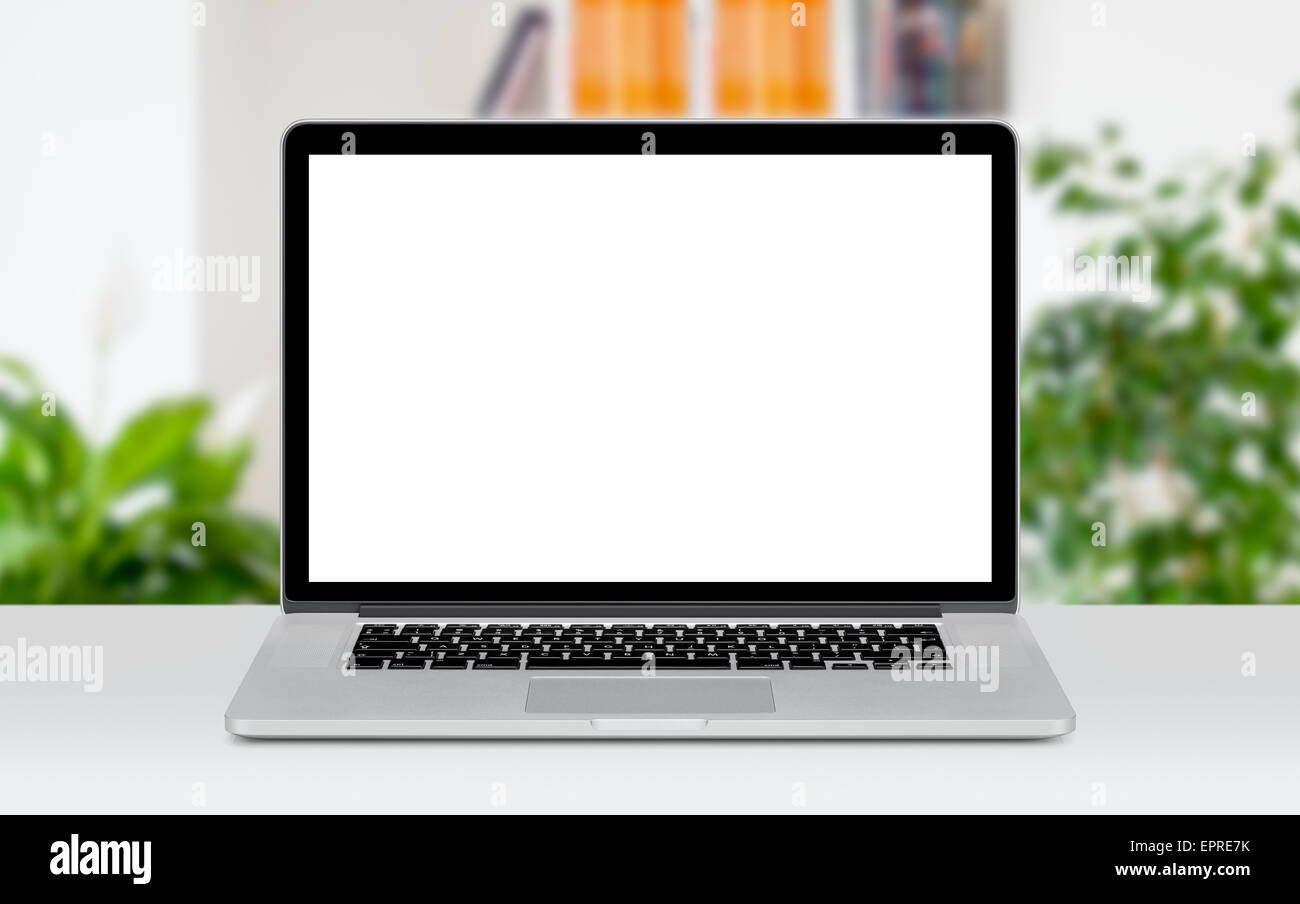 Download Front view of modern laptop mockup with white blank screen ...