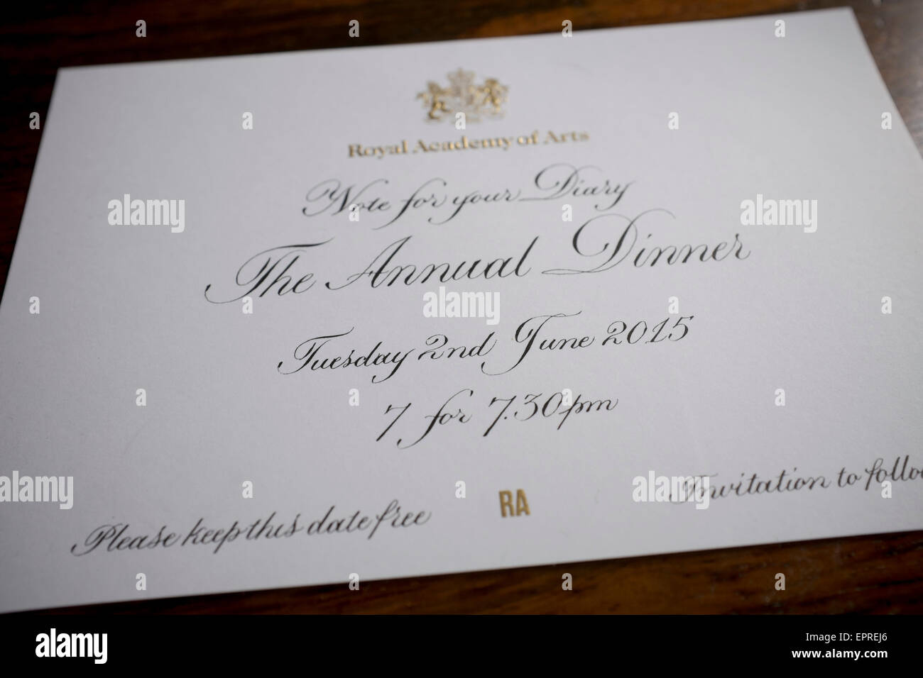 Invitation to the Royal Academy Annual Dinner Stock Photo