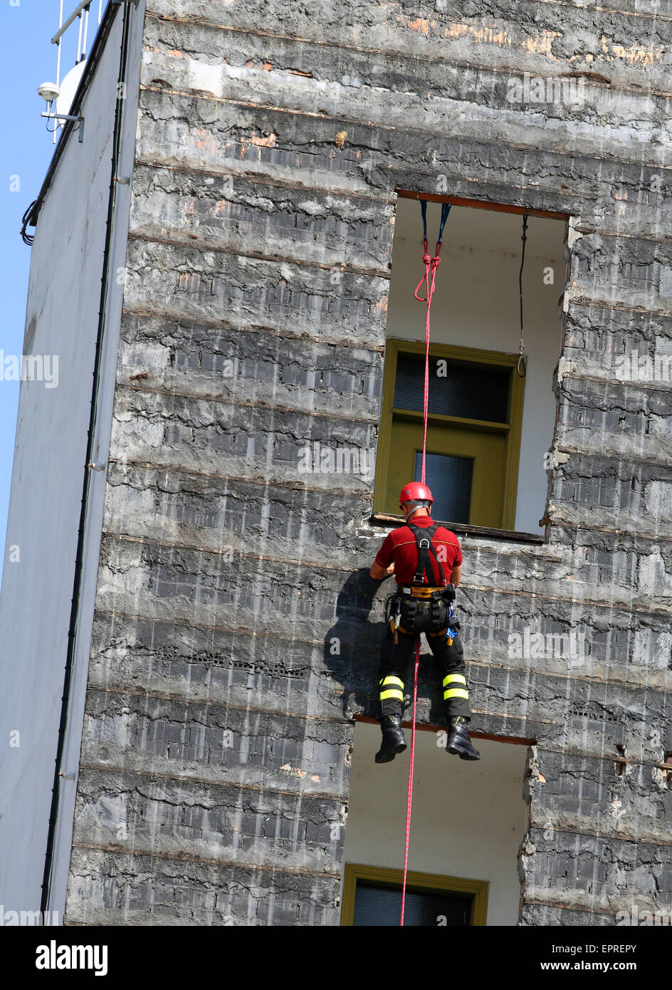 professional climber training during rappelling Stock Photo - Alamy