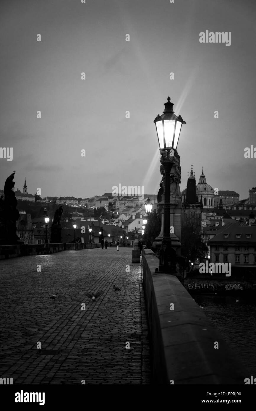 Charles Bridge in Prague at dawn Czech Republic Stock Photo