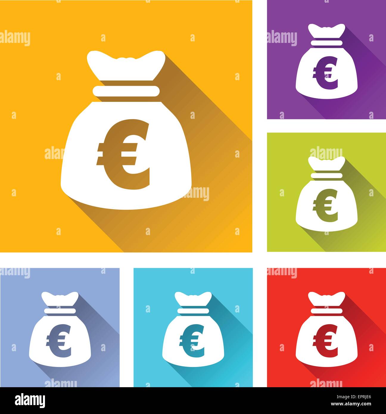 illustration of flat design set icons for euro bag Stock Vector