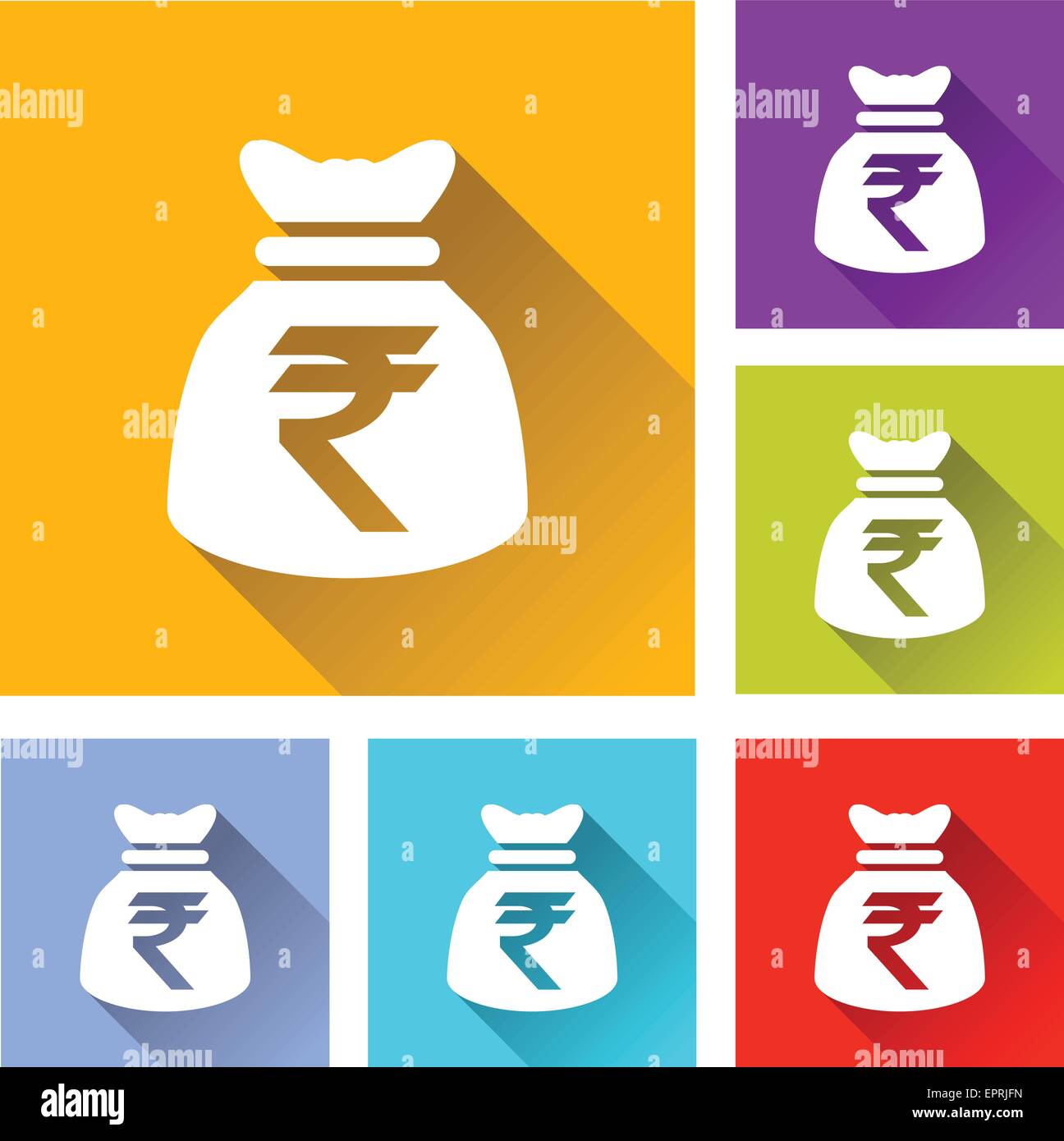 illustration of flat design set icons for rupee bag Stock Vector