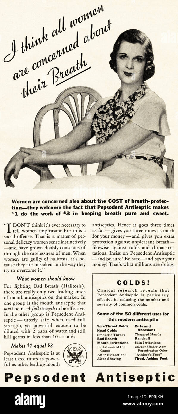1930s Vintage American magazine advertisement dated November 1933 advertising PEPSODENT ANTISEPTIC Stock Photo