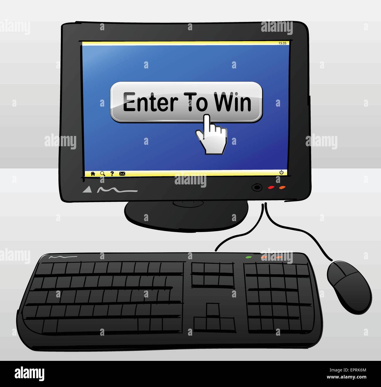 drawing of computer with win button on the screen Stock Vector