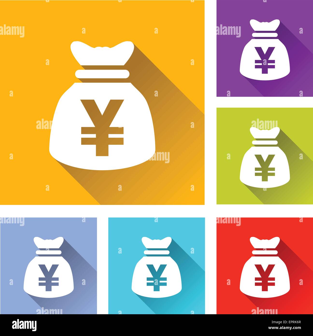 illustration of flat design set icons for yen bag Stock Vector